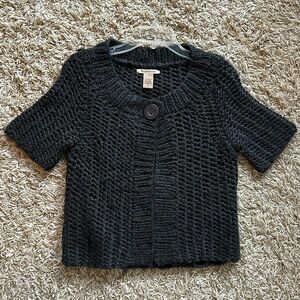 Wool Short Sleeve Cardigan Dark Charcoal
